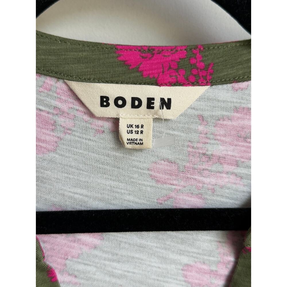Boden Amy Puff Sleeve V-Neck Jersey Mini Dress Olive Blossomy Spring Womens 12R - Picture 8 of 11